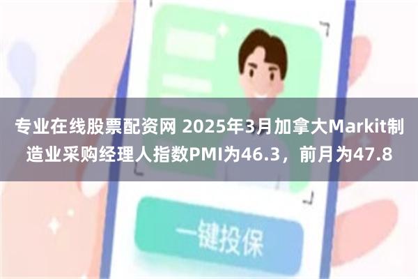 专业在线股票配资网 2025年3月加拿大Markit制造业采购经理人指数PMI为46.3，前月为47.8