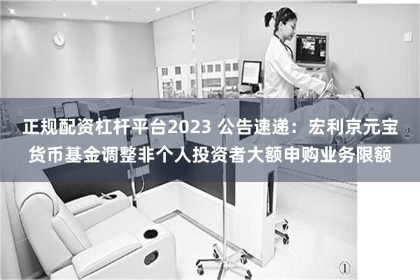 正规配资杠杆平台2023 公告速递：宏利京元宝货币基金调整非个人投资者大额申购业务限额