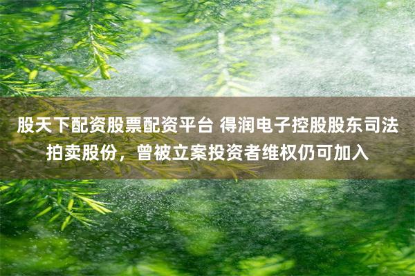 股天下配资股票配资平台 得润电子控股股东司法拍卖股份，曾被立案投资者维权仍可加入