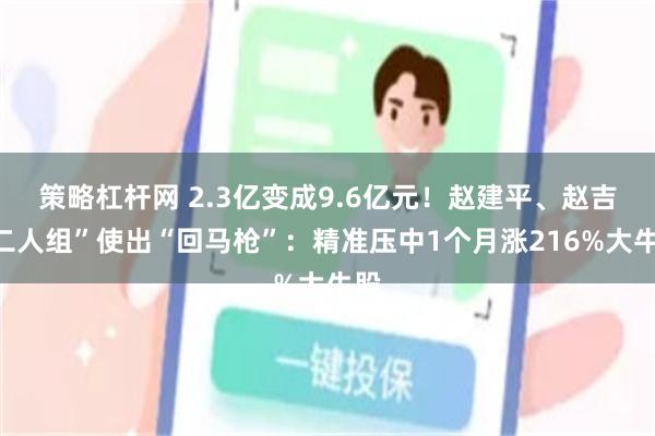 策略杠杆网 2.3亿变成9.6亿元!赵建平、赵吉“二人组”使出“回马枪”:精准压中1个月涨216%大牛股
